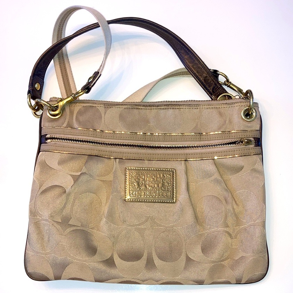 COACH Poppy Satin Taupe Gold Crossbody Shoulder Y2K Bag